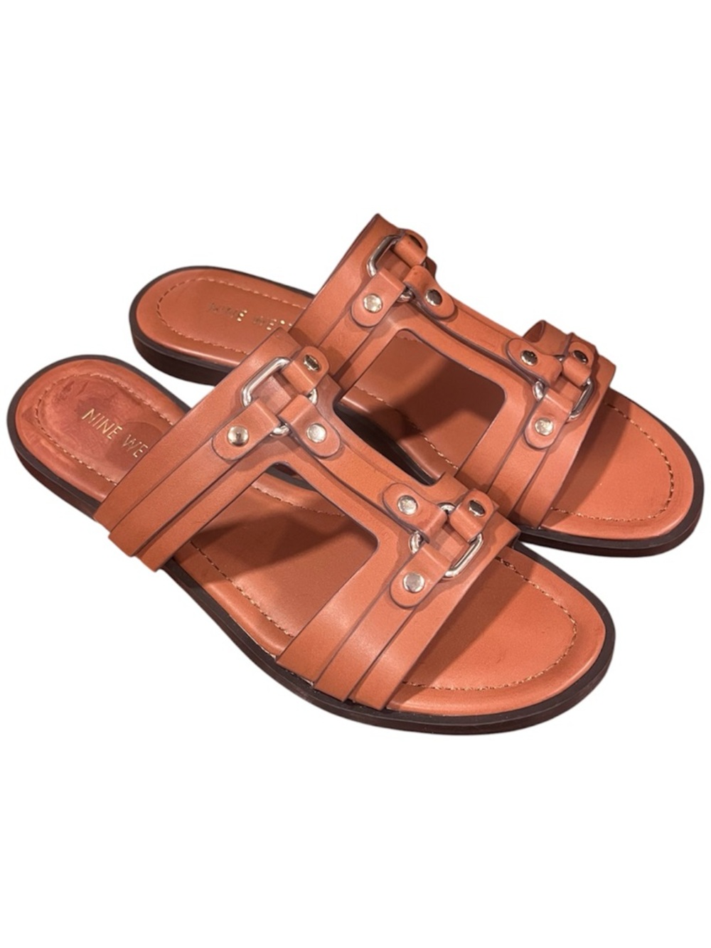 Nine West Tan Sandals Gold Buckle Detail Size 9 - Picture 2 of 7